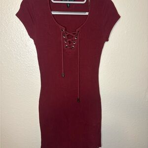Derek Heart Maroon Ribbed Dress